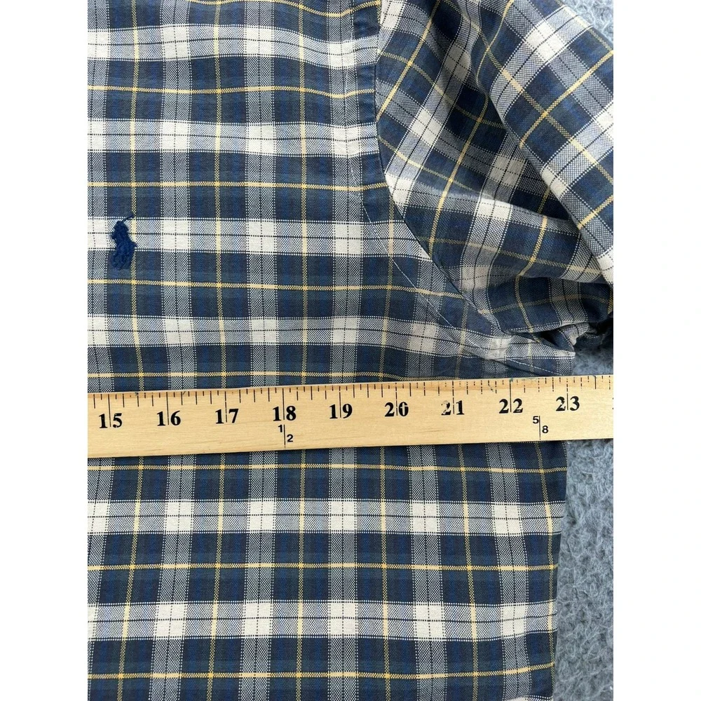 Polo Ralph Lauren‎ Shirt Mens Large Plaid Button Down Navy Tan Yellow Pony